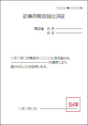 診療所開設届出済証