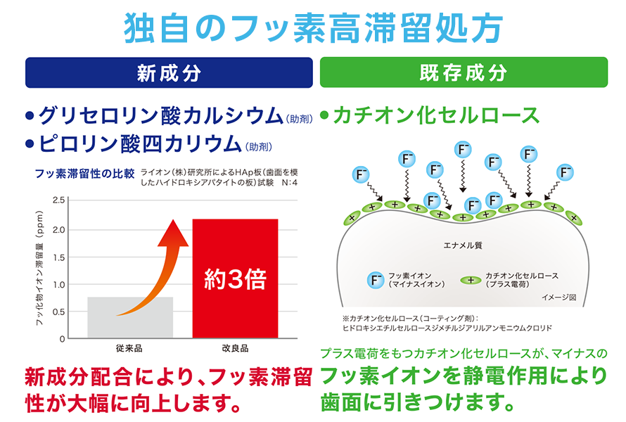 独自のフッ素高滞留処方
