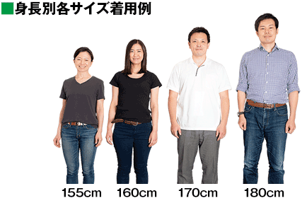 身長別各サイズ着用例