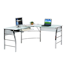 ガラスPCデスク L型