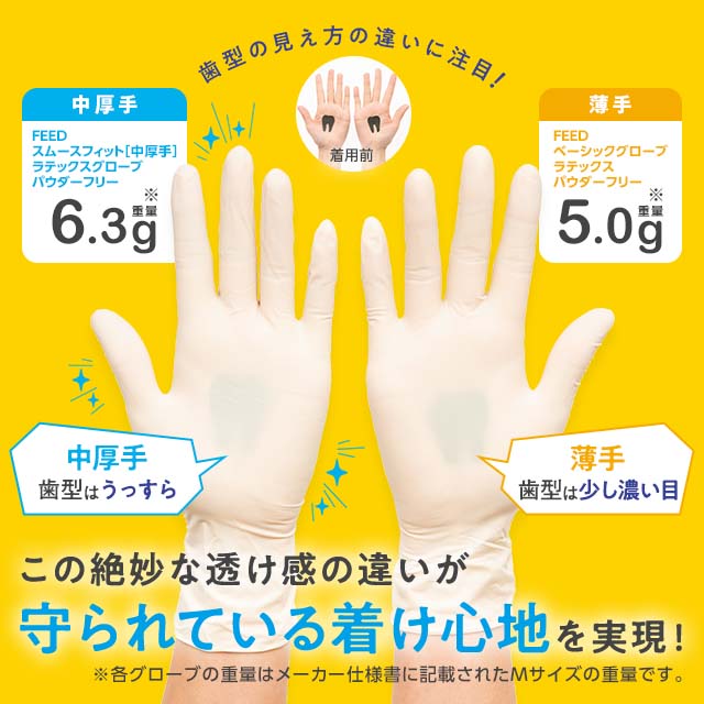 FEEDスムースフィット［中厚手］ラテックスグローブ パウダーフリー